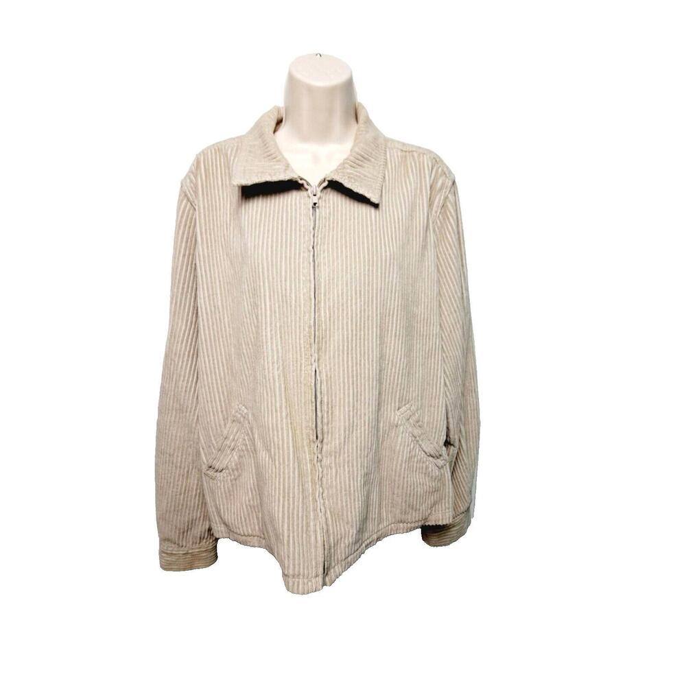 NY Jeans New York & Company Tan Corduroy Full Zip Jacket Women XL Beige Cotton